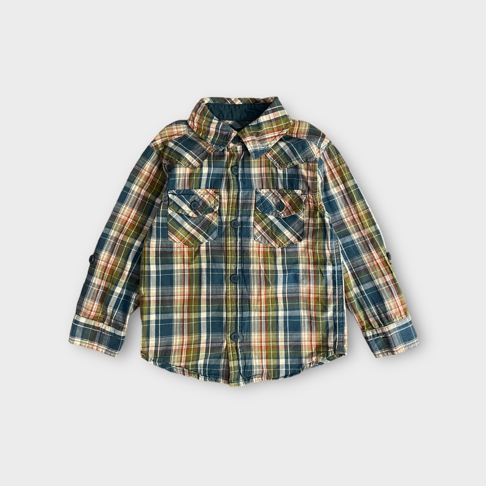 Tea Collection Green & Blue Plaid Pocket Button Up Shirt